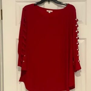 89th & Madison Red Blouse with Button Detail